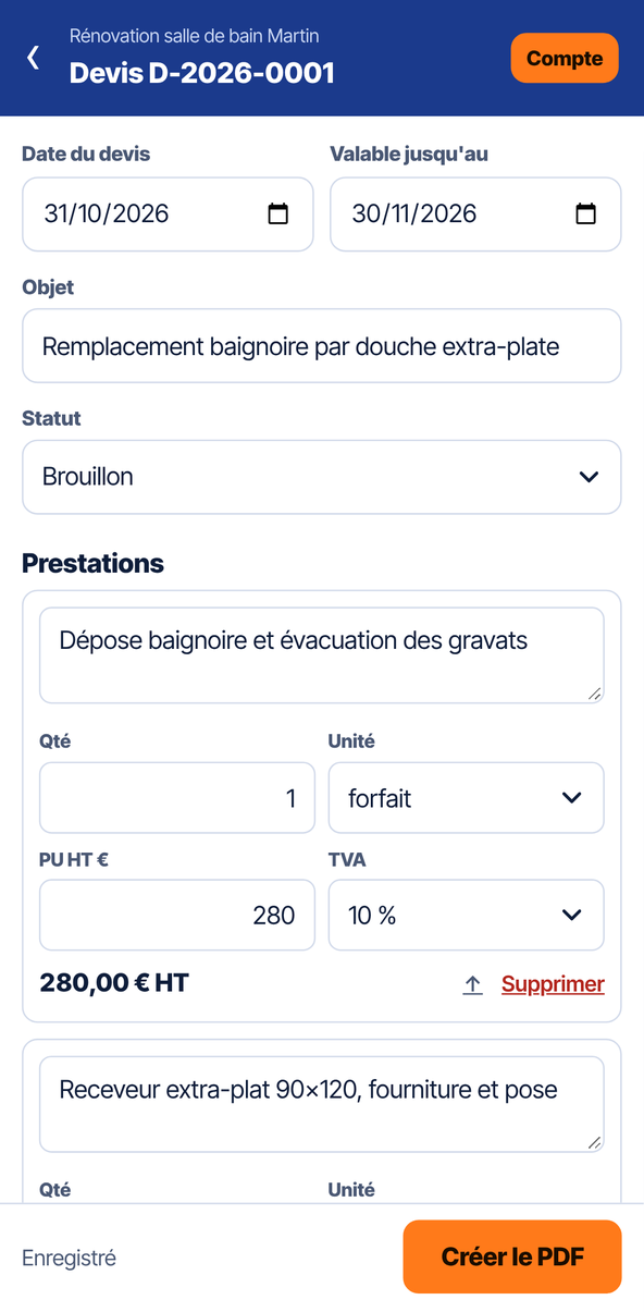 Paperasse sur téléphone : bon d'intervention avec heures, fournitures et signature du client